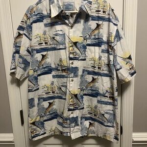 Men’s Guy Harvey Sportfishing Aloha-Style Shirt in White 100% Cotton XL
